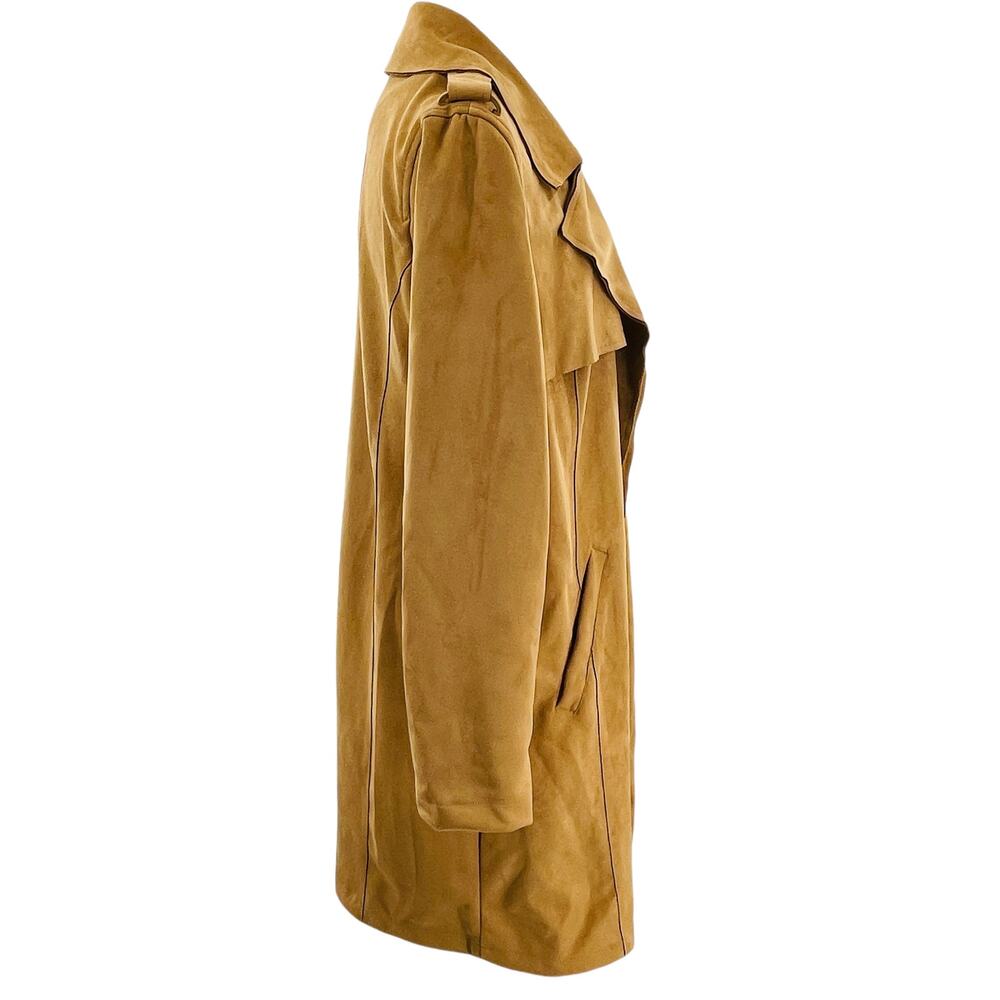 Ookie & LaLa Tan Scuba Suede Open Front Neutral Layer Mid Length Jacket L - Picture 4 of 12